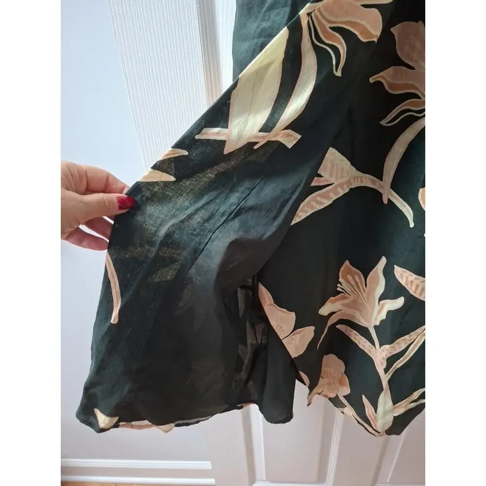 Reiss Alice Fitted Green Floral Linen Chain Strap Midi Dress Size 4 Wrap New - Picture 12 of 16